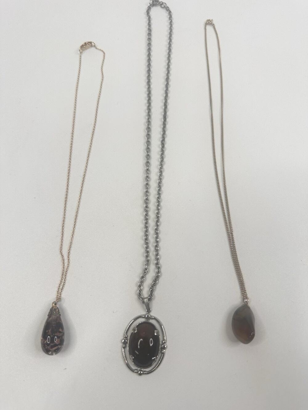 Gemstone Costume Jewelry Necklace Teardrop Lot Of 3 Boho Hippie Artisan